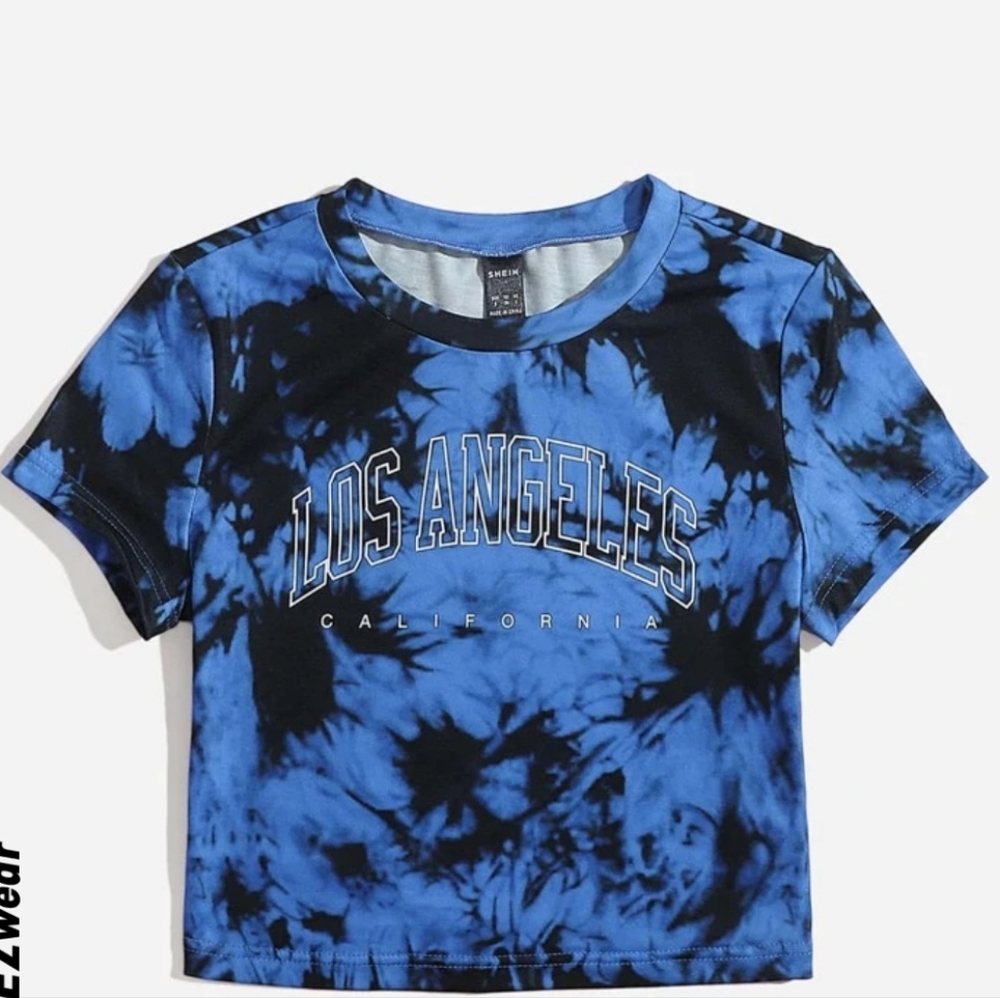 SHEIN EZwear Letter Graphic Tie Dye Tee